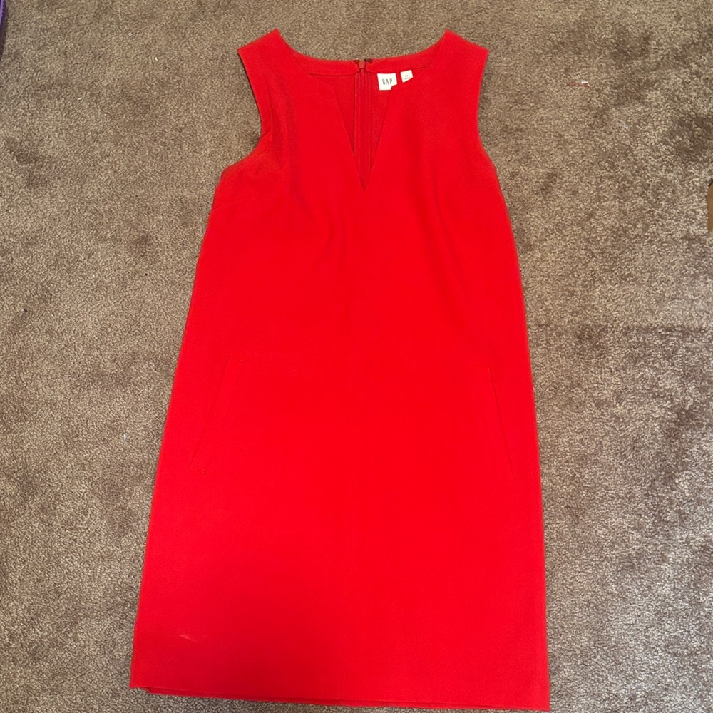 GAP Sleeveless Red Shift Dress with V-Notch